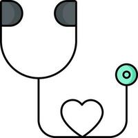 Stethoscope with heart icon or symbol in gray color. vector