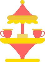 Cafe table with two cup under umbrella in yellow and red color. vector