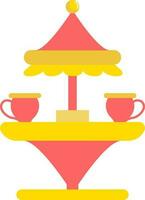 Cafe table with two cup under umbrella in yellow and red color. vector