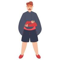 Feeling Cold Sick Man Covered with Blanket in Standing Pose. vector