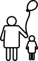 Line art illustration of Man giving balloon to child icon. vector