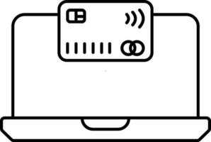 Payment Card In Laptop Screen For Online Pay Icon In Black Outline. vector