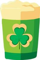 Foam Drink Glass With Clover Leaf Icon In Flat Style. vector