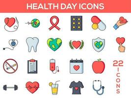 plano estilo salud día 22 iconos vector