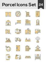 Yellow And White Color Parcel Icon Set In Flat Style. vector