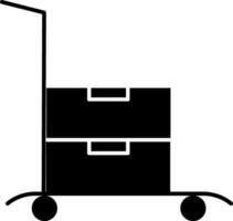 empujar carro con cajas o pantalones icono en negro y blanco color. vector