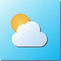 Orange And White Sunset Cloud Icon On Blue Square Background. vector