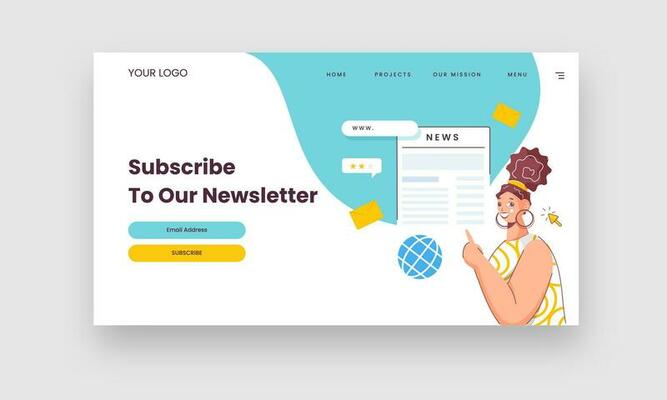 Subscribe To Our Newsletter Hero Banner With Young Woman Character.