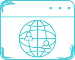 Global Community In Webpage Icon In Blue Line Art. vector