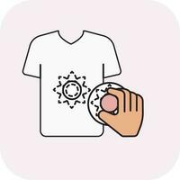 Hand Making Exclusive Flowers Star Stamp On T-shirt Line Icon. vector