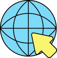 Yellow And Blue Globe With Arrow Icon in Flat Style. vector