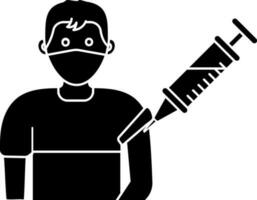 Flat Style Man Vaccination Icon In black and white Color. vector