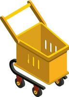 Isometric icon of shopping cart in yellow color. vector