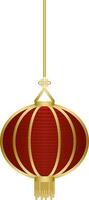 Hanging Chinese Lantern Element In Red And Golden Color. vector