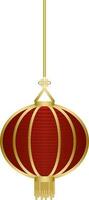 Hanging Chinese Lantern Element In Red And Golden Color. vector