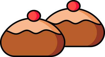 Flat Style Sufganiyot icon in brown and red color. vector