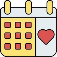 corazón con calendario icono en rojo y amarillo color. vector