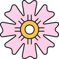 plano estilo flor icono en rosado y amarillo color. vector