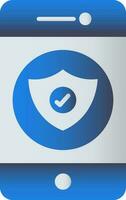 Blue Color Security Shield In Smartphone Icon. vector