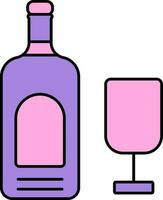 Wine Bottle And Glass Icon In Pink And Purple Color. vector