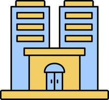 Building Icon In Blue And Yellow Color. vector