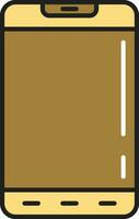 aislado teléfono inteligente plano icono en amarillo y bronce color. vector