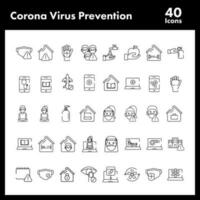 Black Line Art Set of Coronavirus Prevention Icon In Flat Style. vector