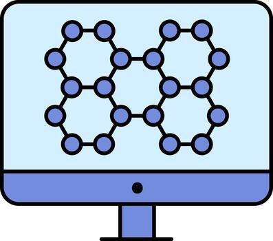 molécula estructura en escritorio pantalla azul icono. vector