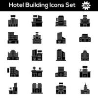 black and white Color Set Of Hotel Or Building Icon In Flat Style. vector