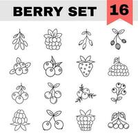 Black Line Art Berry Icon Set In Flat Style. vector