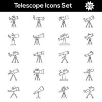 ilustración de telescopio icono conjunto en Delgado línea Arte. vector