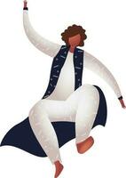 Faceless young boy wearing kurta pajama with jacket in jumping pose. vector