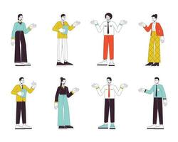 Office people casual flat line color vector characters set. Editable outline full body people on white. Office workers in formal wear simple cartoon spot illustration bundle for web graphic design