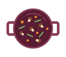 Top view on vegetables in pot semi flat colour vector object. Boiling soup. Editable cartoon clip art icon on white background. Simple spot illustration for web graphic design