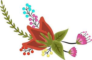 Red flower with green leaves and buds. vector