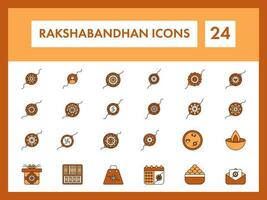 Different Rakhi with Festival Accessories Icon Set in Brown and White Color. vector