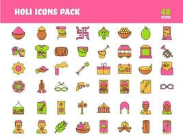 Holi Colorful Icon Set In Flat Style. vector