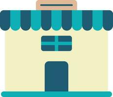 Yellow And Teal Store Or Shop Building Icon In Flat Style. vector