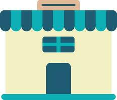 Yellow And Teal Store Or Shop Building Icon In Flat Style. vector