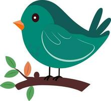 Cute Bird Sitting On Branch Icon In Teal Color. vector