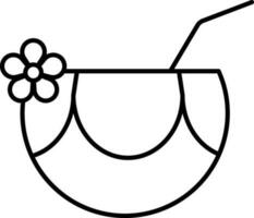 Coconut Drink With Straw And Flower Icon In Black Stroke. vector