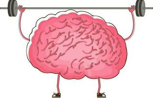 Human Brain Holding Barbell Cartoon Character Element In Flat Style. vector