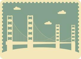 Golden Gate Stamp Or Ticket Design In Blue And Beige Color. vector