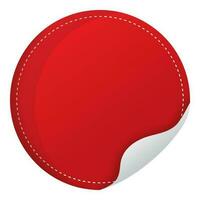 Red Curl Paper Round Label Element On White Background. vector