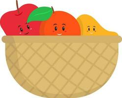 Cute Funny Cartoon Fruit Basket In Colorful. vector