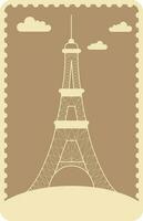 Eiffel Tower Stamp Or Ticket Design In Beige Color. vector