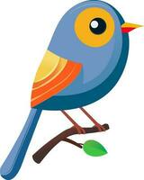 Bird Character Sitting On Branch In Flat Style. vector