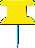 Yellow and blue pushpin in black line art. vector