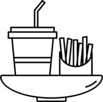 French Fries Box And Soft Drink Icon In Black Outline. vector