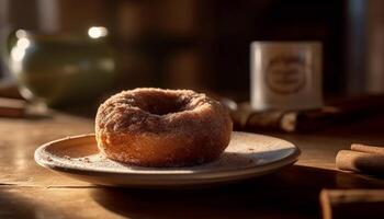 un hecho en casa rosquilla pila, un dulce tentación para indulgencia generado por ai foto